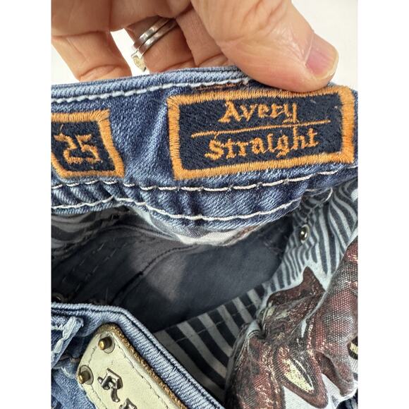 ROCK REVIVAL 25 Avery Straight Low Rise Western Pocket Flap Jewels Studs Cowboy - Picture 6 of 13